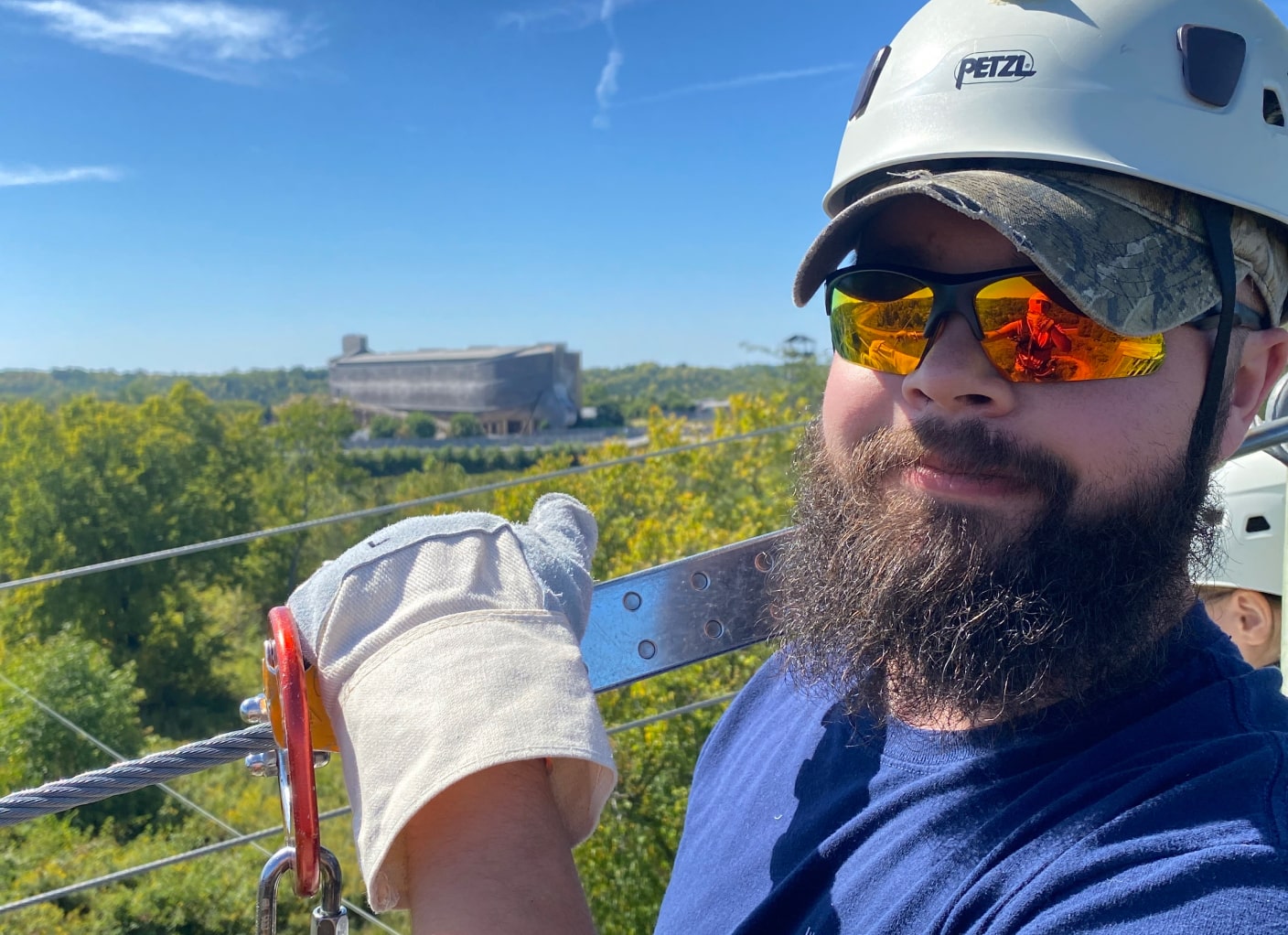 person ziplining in kentucky at the ark